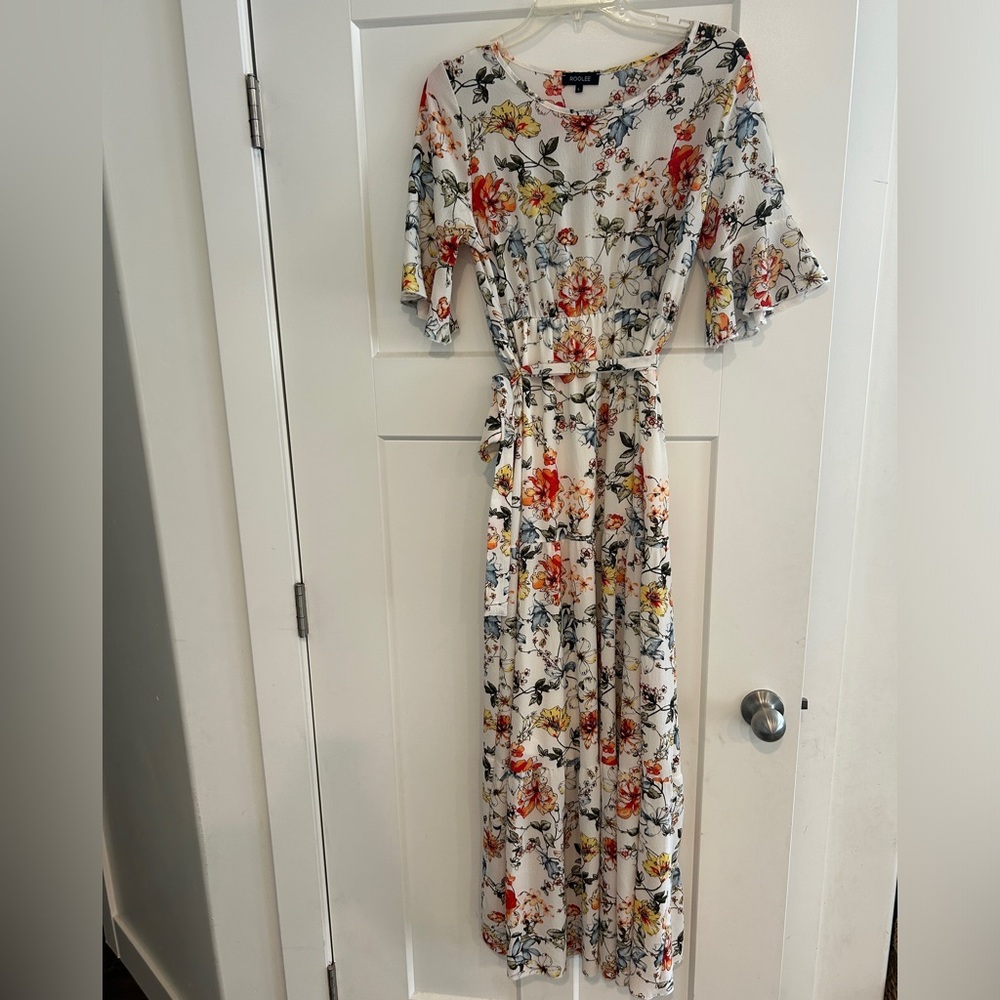Roolee White Floral Maxi Dress with Orange & Yellow Blooms